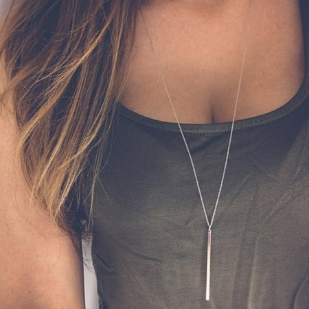 Geometric Link Necklace - Women Simple Classic Stick Pendant Necklace Hollow Long Link Chain Necklaces Long Strip Jewelry New