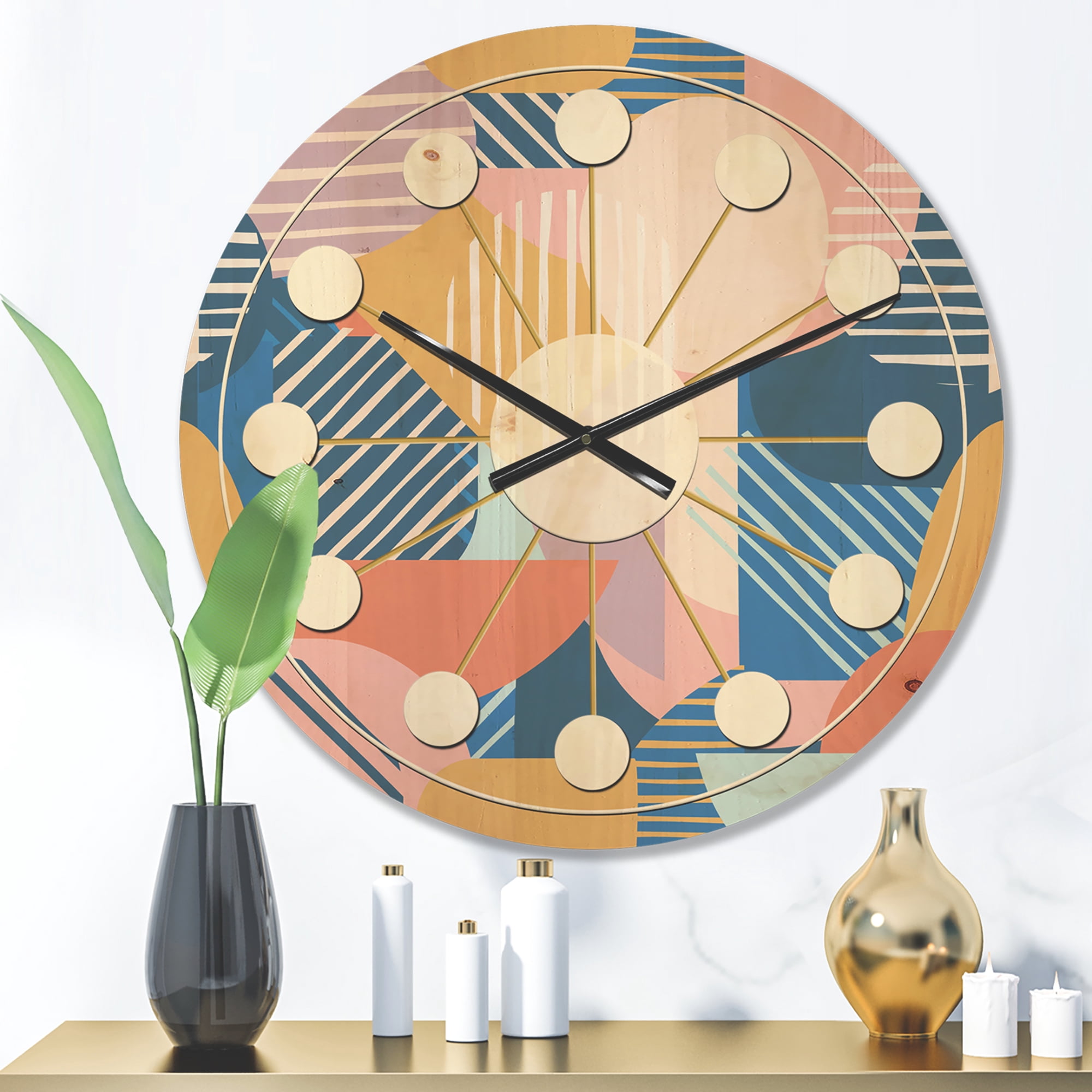Designart 'Trendy Contemporary Geometry Retro Pattern' Mid-Century Modern Wood Wall Clock