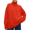 thumbnail image 3 of Women Mock Neck Sweater Chunky Long Sleeve Knitted High Low Hem Trendy Fall Winter Jumper Top size, 3 of 9