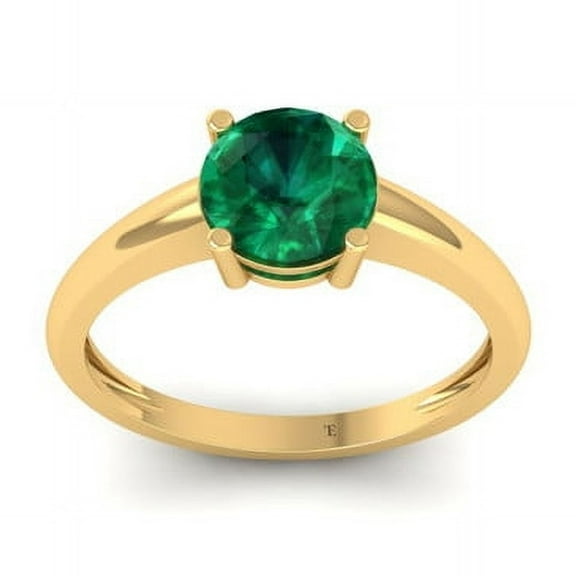 Green Emerald Solitaire Engagement Ring for Women, 3.50CT, 14K Yellow Gold Plated