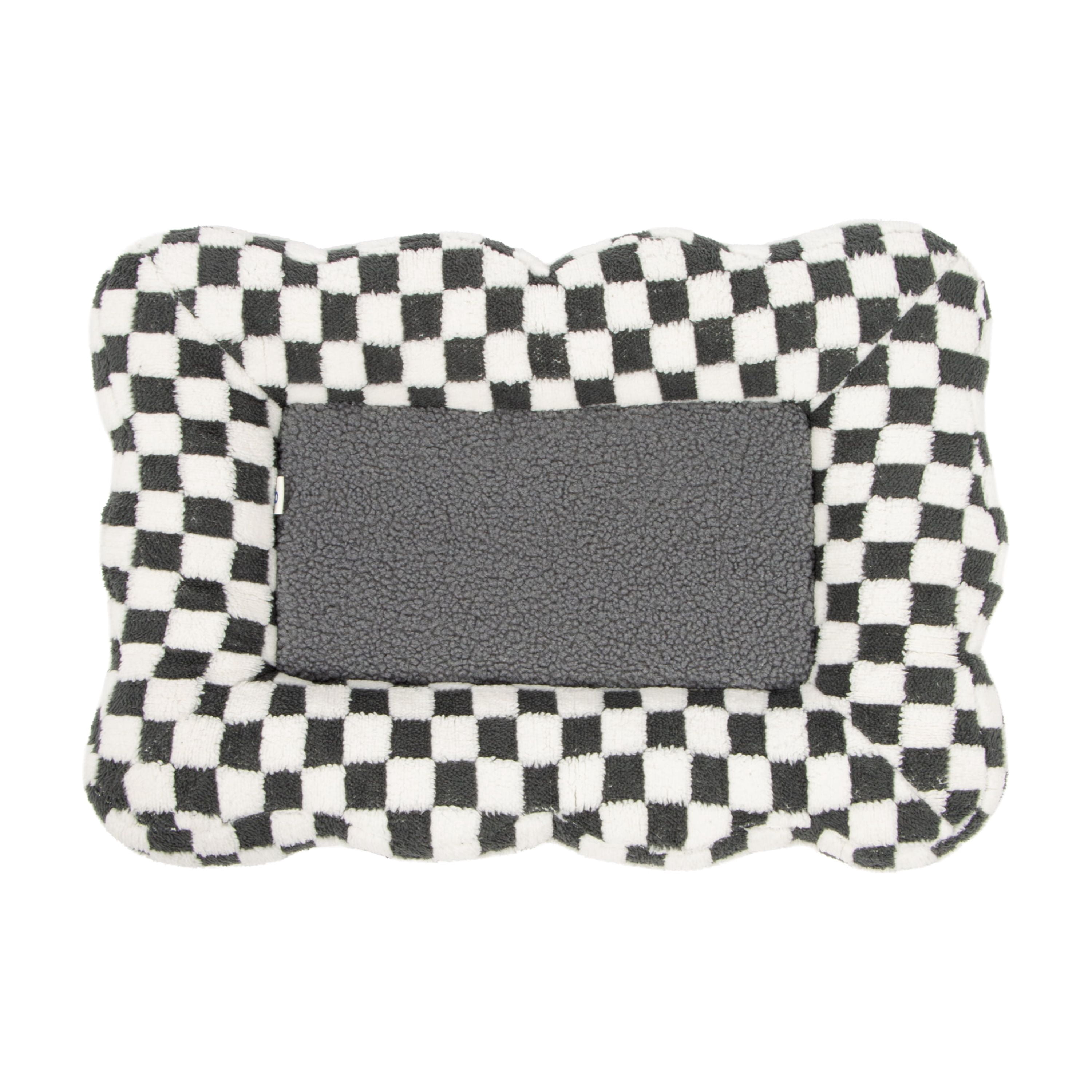 Oodles Checkered Sherpa Cloud Pet Bed, Black, Small 24" L x 17.5" W
