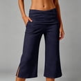 thumbnail image 2 of ibiyuan Cropped Pants for Women High Waist Wide Leg Palazzo Pants for Women Petite Cropped Trousers Drawstring Lounge Pants with Pockets Beach Vacation Outfits, 2 of 9