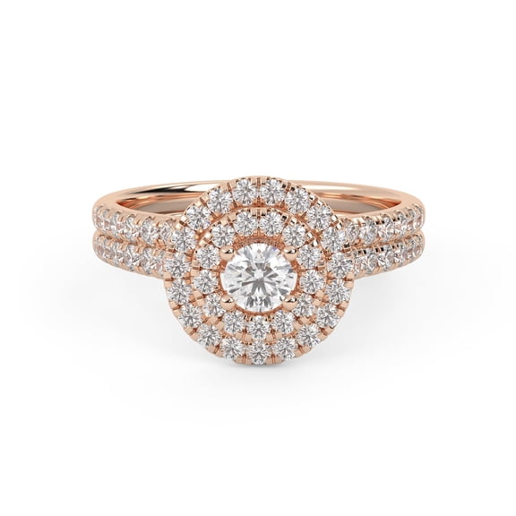 AFFY Double Halo Bridal Set Rings for Women,3.7MM Round Cut Lab Created Moissanite Engagement Wedding Ring In 10K Solid Rose Gold Size 10
