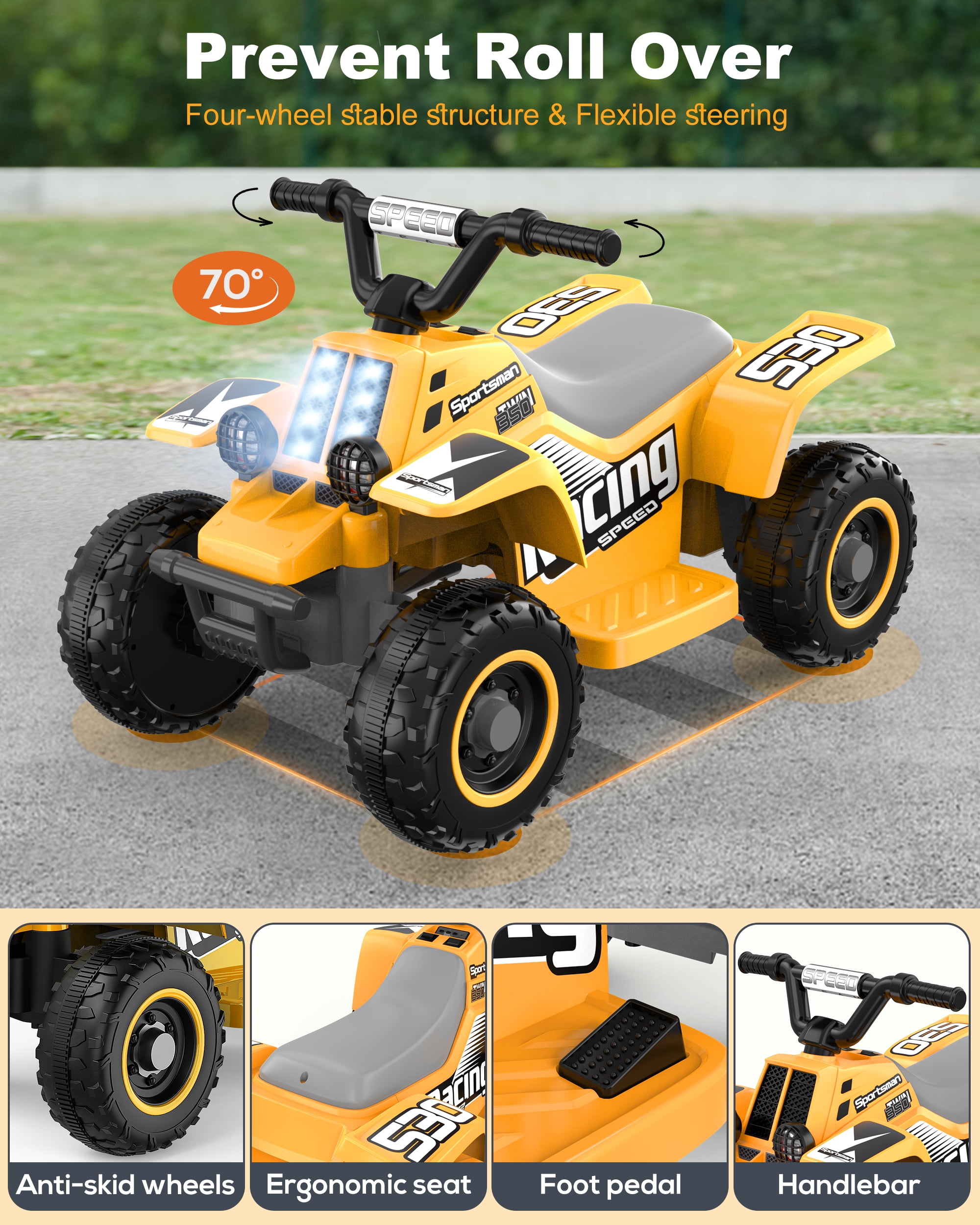 TOKTOO 6V 7Ah Powered Ride on ATV Toys, Electric Kids Car, 4 Wheeler Ride on Car w/ Music Player, Toddler Car for Boys Girls Aged 1-3 Years, Yellow