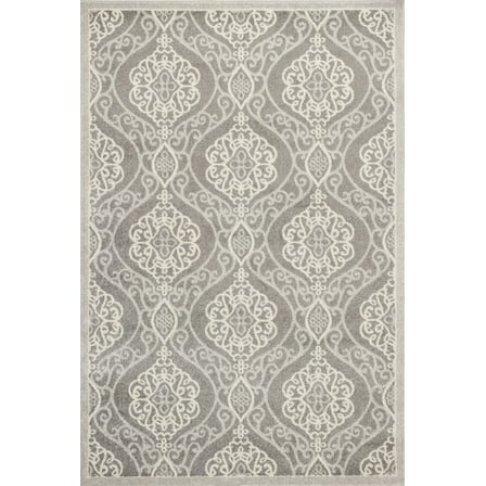 7'x10' Silver Grey Machine Woven UV Treated Floral Ogee Indoor Outdoor Area Rug