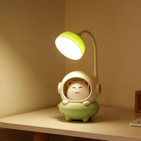 Weloille Cartoon Cat Table Lamp With Pen Holder 1 Piece, Soft Eye Protection LED Light, 3 Brightness Levels Adjustable, Multifunctional Desk Lamp for Bedroom Office Study Work Reading