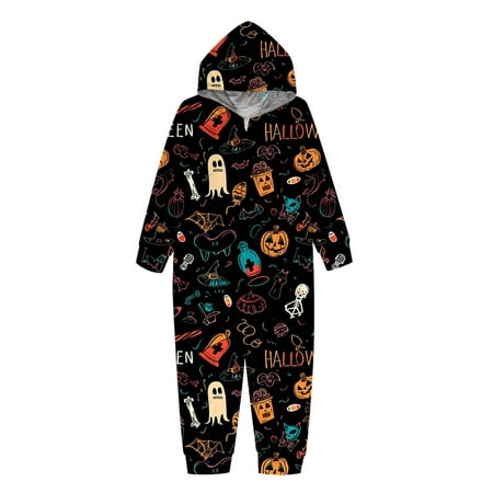 

dazeni Clearance Halloween Pajamas Set Long Sleeved Funny Skeleton Print Family Matching Jumpsuit Romper Zipper Hooded Pajamas Loungewear Pjs