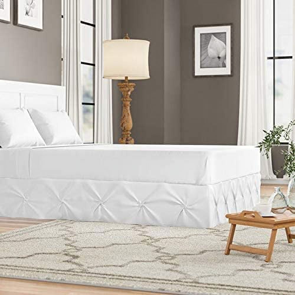 Luxury Pinch Pleated Bed Skirt 100% Egyptian Cotton 800 Thread Count 1-Piece Pintuck Bed Skirt 18" Inch Drop Length - Full Size (54" x 75") Inch, White Solid