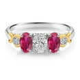 thumbnail image 2 of Gem Stone King 925 Silver and 10K Yellow Gold Red Created Ruby and White Lab Grown Diamond Engagement Ring for Women | 1.42 Cttw | Oval 6X4MM | April Birthstone | Available in Size 5,6,7,8,9, 2 of 4