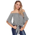 thumbnail image 4 of Women Gray/White/Black/Blue/Yellow Off The Shoulder Knot Front Top, 4 of 5