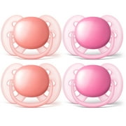 Philips Avent Ultra Soft Pacifier, 6-18 Months, Pink/Peach, 4 Pack, SCF213/42