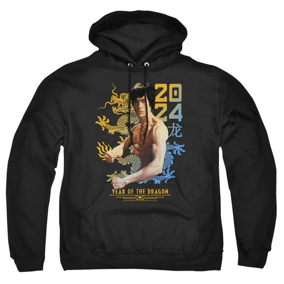 Bruce Lee Two Tone Year of the Dragon Unisex Adult Pull-Over Hoodie (Medium) Black