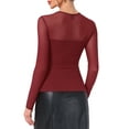 thumbnail image 3 of INSPIRE CHIC Women's Top Sheer Mesh Long Sleeve Crew Neck Double Layered Party Club See Through Tops S Dark Red, 3 of 6