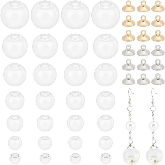 42pcs Mini Empty Clear Glass Globe Wish Glass Ball with Caps Fillable Ball Vial Charm Clear Ornaments Hanging for DIY Pendant Charms Stud Earring Making 8~20x19mm DIY Platinum & Golden