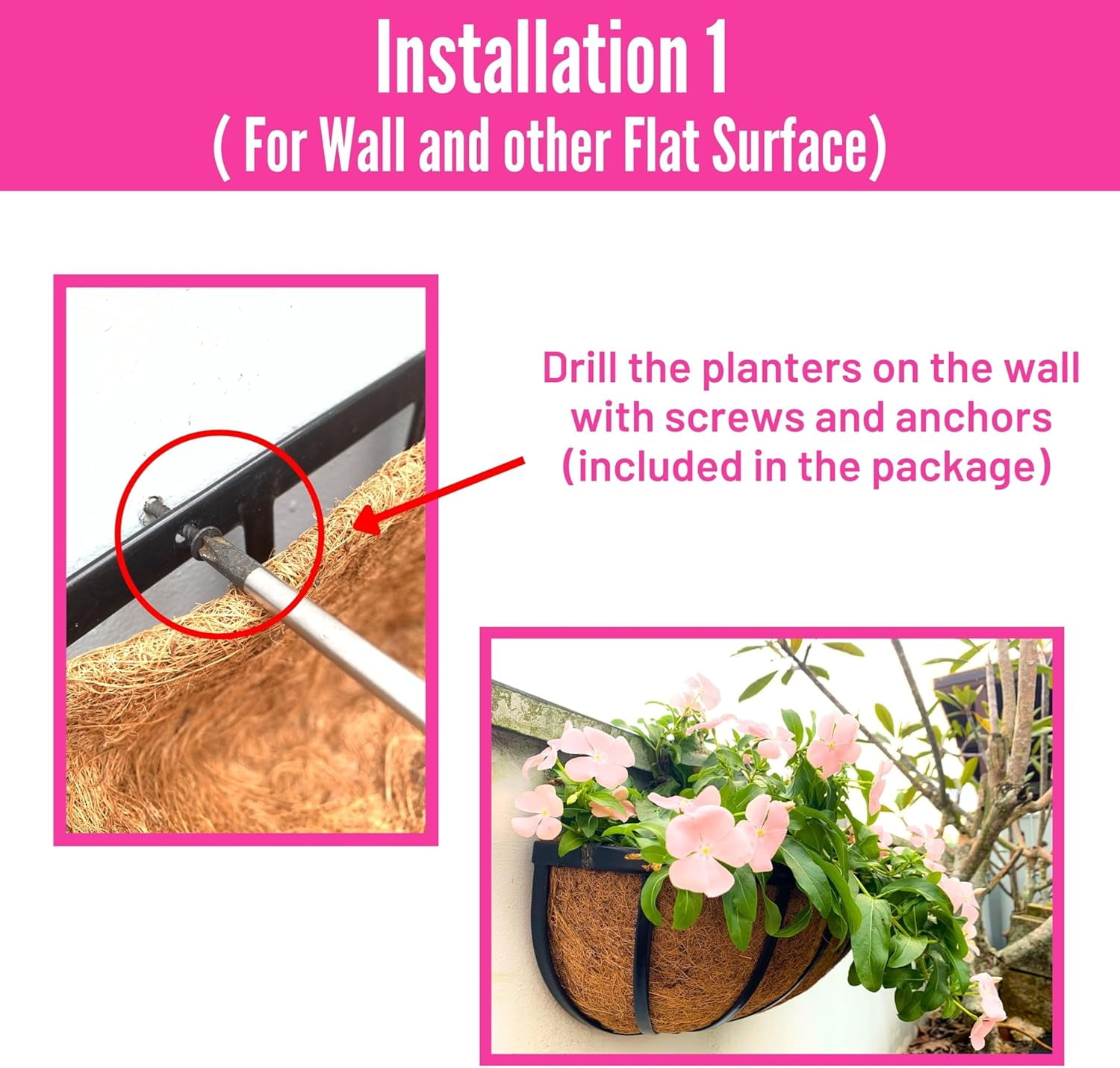Wall Planters - 16 Inch, 2 Pack Deck Railing Planter Boxes for Outdoor Plants, Window Flower Box with Coco Liners Metal Horse Troughs Fence Balcony Garden Herb Pot Patio Porch Over Rail