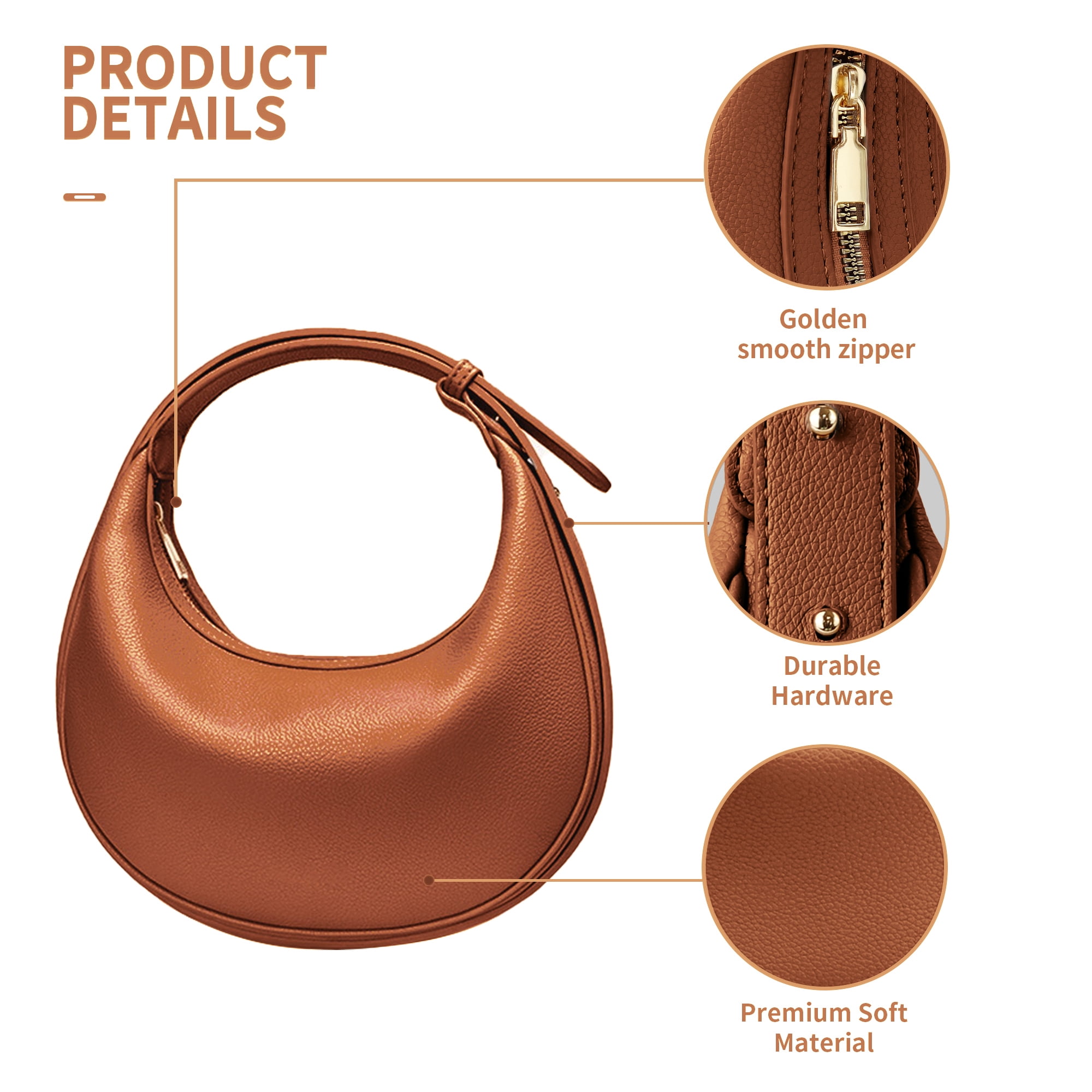 Badiya Crescent Shoulder Bag for Women Trendy Leather Crossbody Hobo Purse Vegan Clutch Handbag with 3 Adjustable Strap