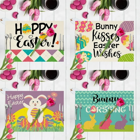 

Easter Bunny Plaid Waterproof Linen Western Placemat Tablecloth Table Decoration Table Mats Set Of 4 Christmas Halloween Decoration Backpack School Supplies Room Home Decor XYZ 10687