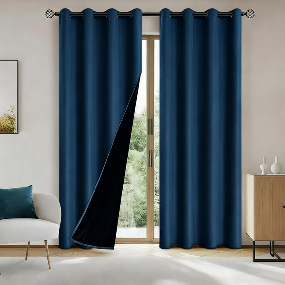 SPOORYYO Light Blocking Curtains Perforated Style Heat Insulating Soundproof Room Darkening Curtains