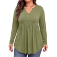 thumbnail image 2 of WellSize Plus Size Blouses for Women V Neck Curved Hems Tunic Tops Casual Long Sleeve Botton Fall Shirts, 2 of 7