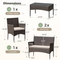 thumbnail image 5 of Vineego 4 4PCS Patio Furniture Set Outdoor Conversation Rattan Chairs with Cushion and Loveseat Glass Table for Garden Backyard Porch, Brown/ Beige, 5 of 7