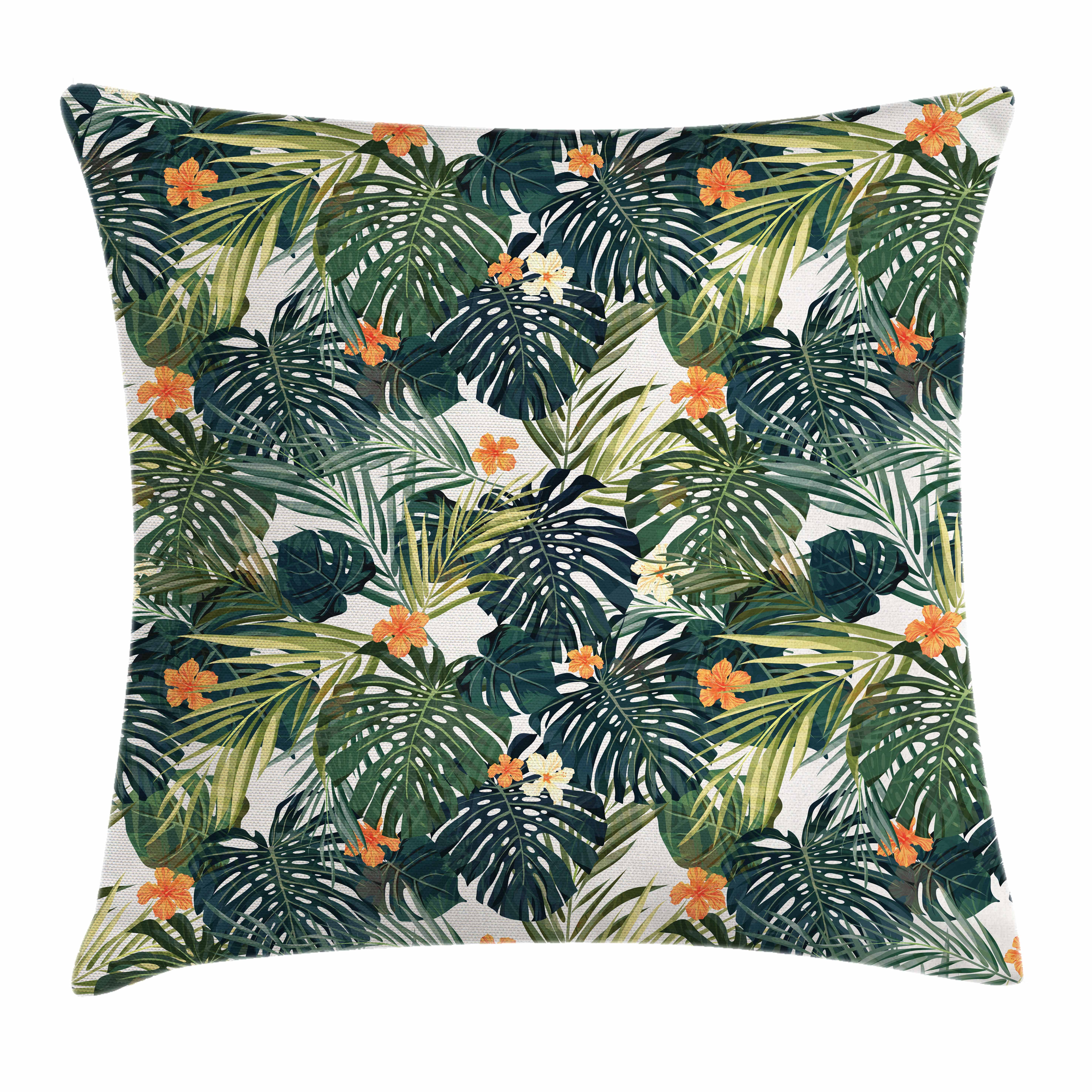 Hawaii Throw Pillow Cushion Cover, Colorful Palm Trees Tropical Plants