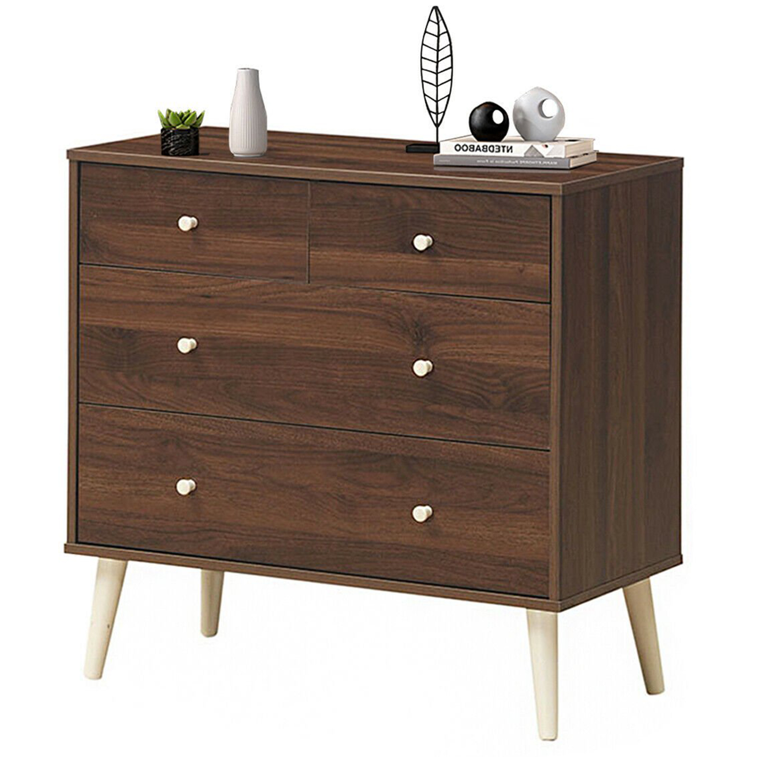 SUGIFT 4 Drawer Dresser Storage Organizer Brown Oak