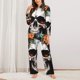 thumbnail image 2 of Balery Flower Horn Skull Conjunto de Pijama con Estampado para Mujer, Conjunto de Dos Piezas con Manga Larga, Ropa de Dormir Suave con Bolsillos, Pijamas Cómodos-Small, 2 of 7