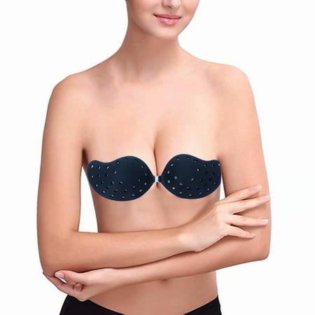 Women's Strapless Breathable Bras Silicone Invisible Bras Self Adhesive Silicone Invisible Sexy Backless Push Up Bra with Front (Best Invisible Part Closure)