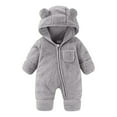 thumbnail image 2 of SROBPTY Toddler Fleece Jumpsuits, Newborn Fleece Snowsuit Winter Warm Hooded Romper Jumpsuit Outfits for Girls Boys Gray 3-6 Months, 2 of 5