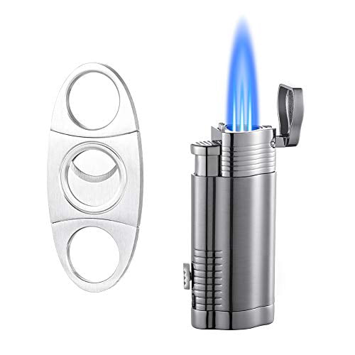 Triple Jet 3 Blue Flame Torch Lighters Gas not Included Cool Pocket Lighter Gas lighter Windproof Butane Gas Refillable Cigar Lighter Jet Lighter Fuel Level Window