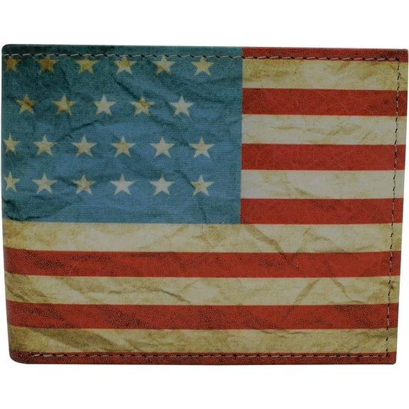 RFID Blocking Men's USA Flag Printed Bifold Genuine Leather Wallet Western with Gift box