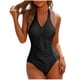 thumbnail image 2 of Trajes de baño de una pieza para mujer, traje de baño de bikini con tirantes y espalda descubierta de color liso para mujer, 2 of 9