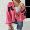thumbnail image 6 of Women's Fashion Ribbon Bow Splicing Sweater Jacket for Fall and Winter, Elegant Design, Winter Clothes for Women,Hot Pink,XL, 6 of 6