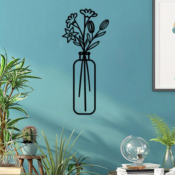 Florero Floral Flor Hierro Pared Arte Jarrón Decoración de Pared Rústica, Adorno de Oficina en hogar Hueco, Decoración Colgante para S 406x180x18 mm perfecl Estatua del florero del arte de la pared