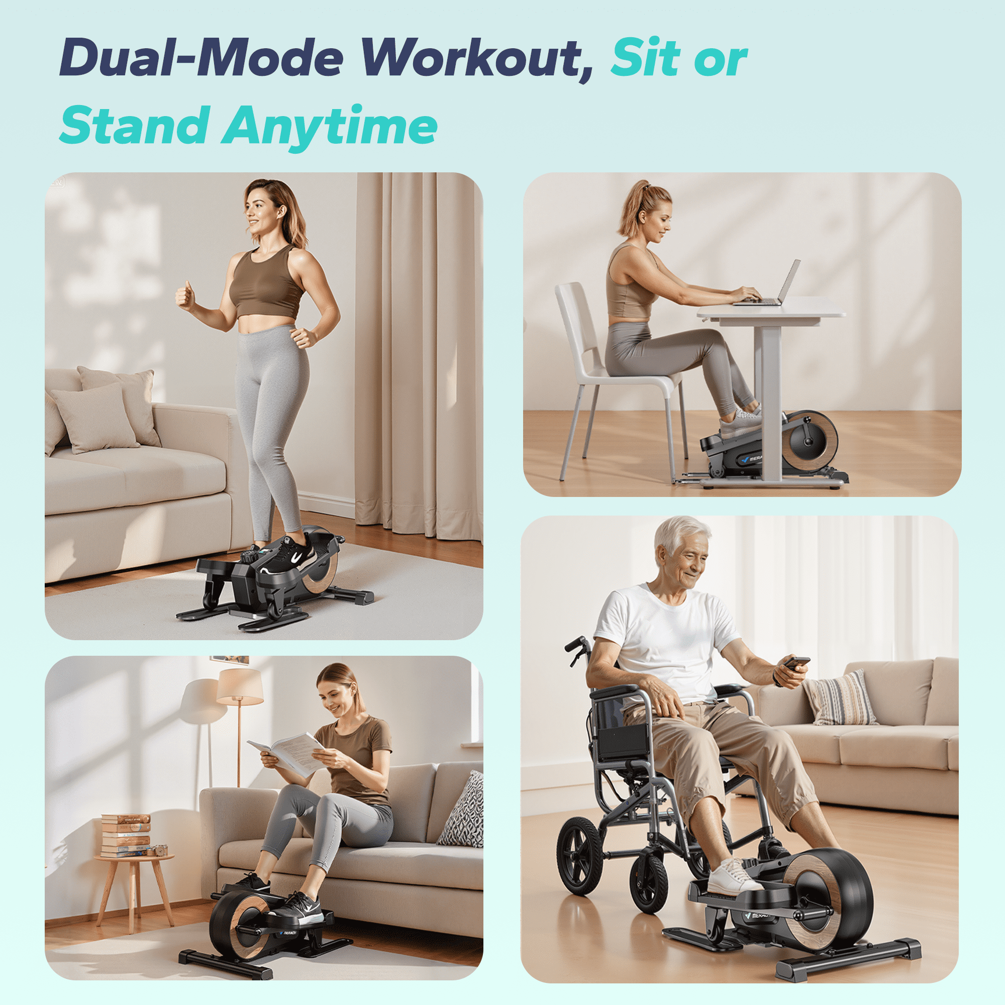 MERACH Under Desk Elliptical, Leg Exerciser While Sitting for Seniors with 8-Level Resistance, Quiet Portable 2-in-1 Seated & Standing Pedal Exerciser Equipment for Home Office
