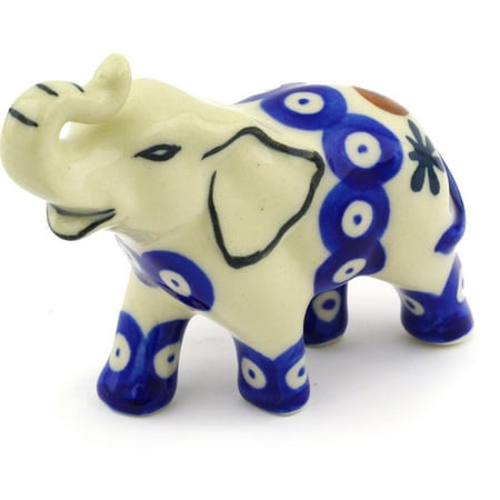 Elephant Hand Polish Pottery 3¼-inch Elephant Figurine (Mosquito Theme) Hand Painted in Boleslawiec, Poland + Certificate of Authenticity ()