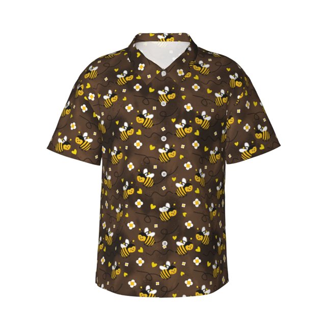 Fotbe Flying Furry Honey Bees Camisa Hawaiana para Hombre Unisex – Camisa Casual de Verano con Botones de Manga Corta de Algodón y Lino,Small