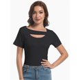 thumbnail image 6 of Womens Summer Short Sleeve T Shirts Slim Fit One Piece Cutout Scoop Neck Going Out Date Night Tops, 6 of 6