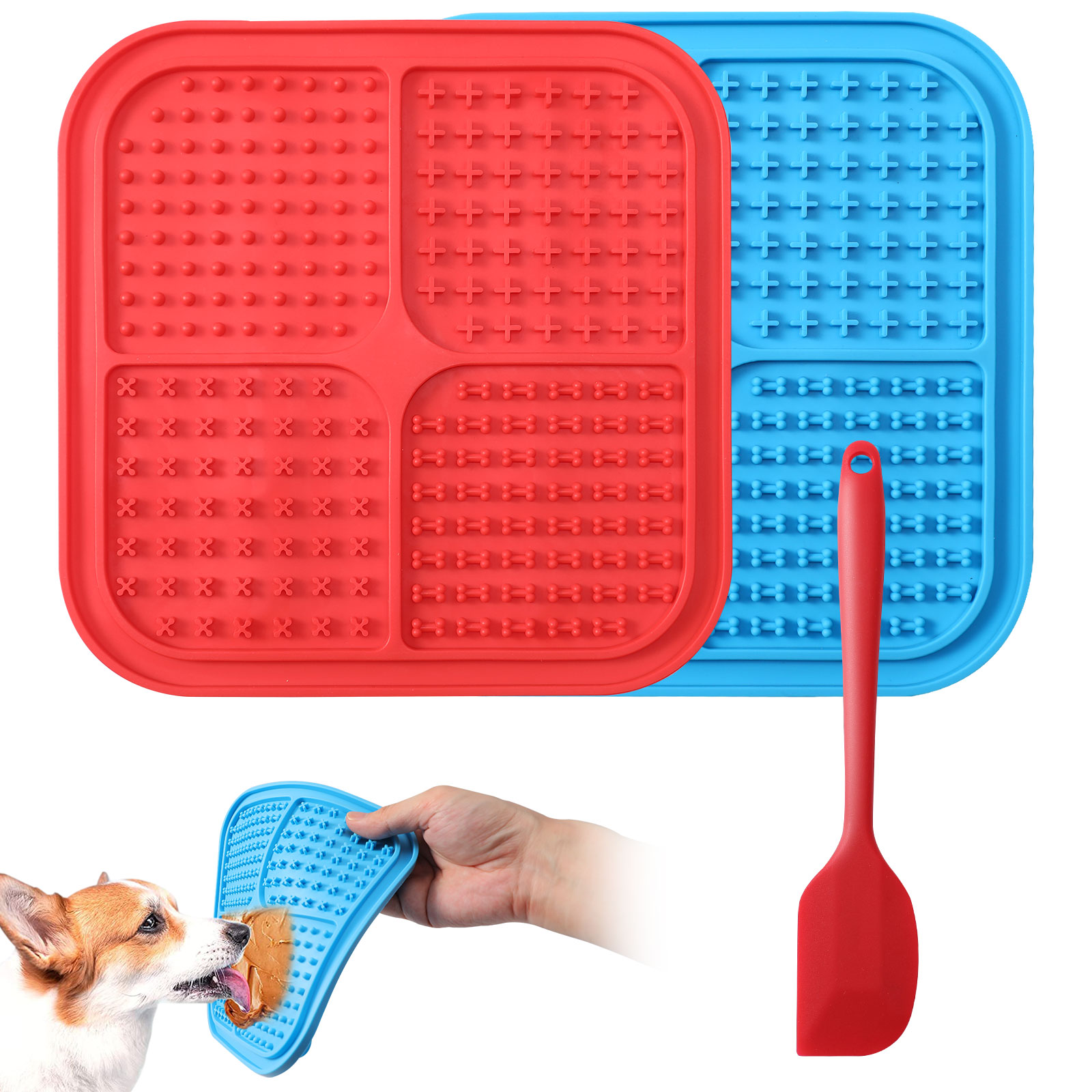 Lick Mats For Dogs, 2pcs Licky Mats For Dogs And Cats, Dog Lick Mats With  Cleaning Brush, Spatula And Training Clicker, Slow Release Dog Feeding Mat