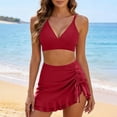 thumbnail image 4 of Fmbrln Bikini Sets for Women with Skirts 2 Piece Swimsuits Fashion V Neck Adjustable Strap Side Drawstring Ruffle Hem Solid Bathing Suits, 4 of 9