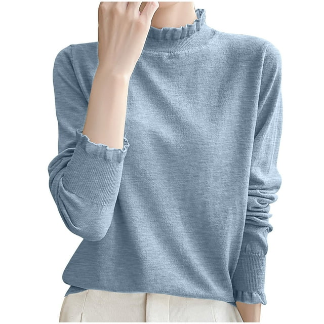 JMYHOAM Sweaters for Women Fashion Casual Round Neck Solid Color Loose Base Layer Sweater Knitted Sweater Top