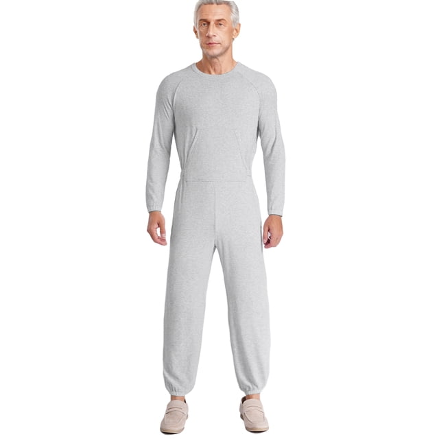 CHICTRY Combinaison Adaptative pour Hommes Manches Longues Poignets Élastiques Combinaison Anti-Rayures Col Rond Justaucorps d'Infirmière Gris 3TG