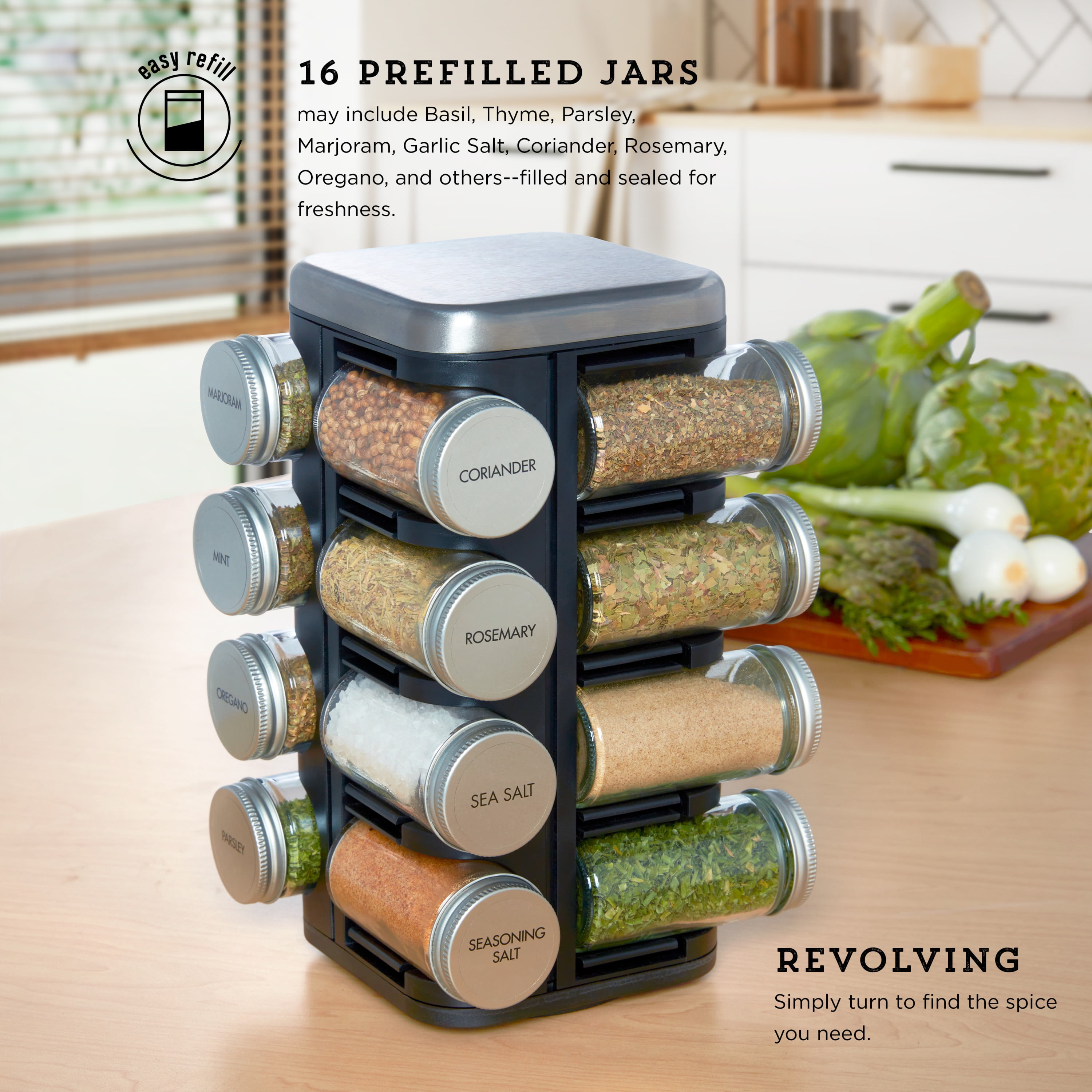 16 Jar Spice Jar & Rack Set Prep & Savour