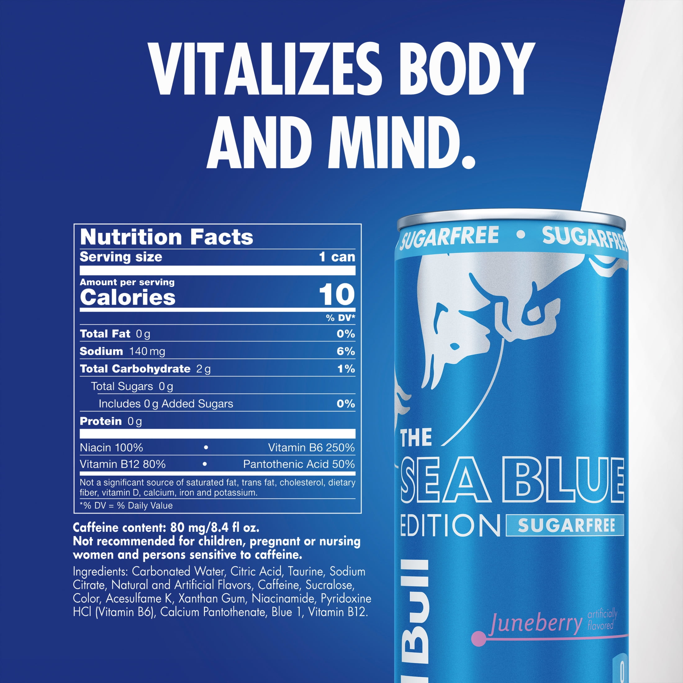 Red Bull Sea Blue Edition Sugarfree Energy Drink,  Juneberry,  8.4 fl. oz.,  6 x 4 Cans