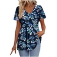 thumbnail image 2 of Rciityk V Neck T Shirts for Women Floral Printed Summer Tops Short Sleeve Shirts Trendy Casual Loose Pleated Dress Tunic Tops - Spring/Summer Savings Clearance, 2 of 5
