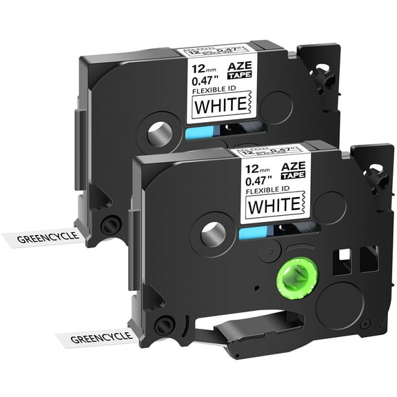 GREENCYCLE 2PK Compatible For Brother P-Touch Laminated TZe TZ TZ-FX231 TZe-FX231 TZe-231 TZ-231 12mm x 8m Label Tape (Flexible ID Cable Wire Black on White)