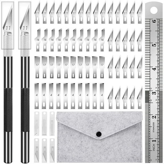 64 Pcs Exacto Knife Craft Exacting Hobby Knife Set with Blades,Ruler,Craft Knife Set for DIY Artwork Carving