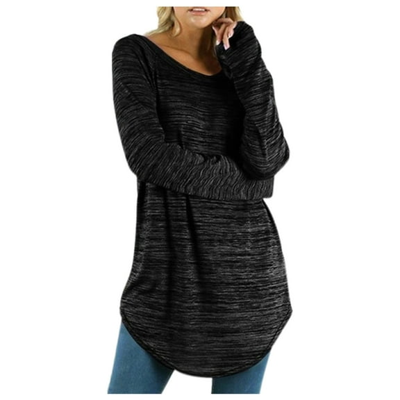 USSUMA Sweatshirt Dress Plus Size, Comfy Oversized Boho Ladies Autumn Tshirt Tops Gradient Striped Landscape Printed Long-Sleeve Pullover Sweatshirt Scoop Neck Tee Teen Pullover Top