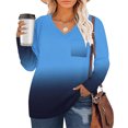 thumbnail image 2 of Annhoo Oversized T-Shirts for Women Trendy Gradient Colour Long Sleeve V Neck Tees Fall Plus Size Casual Tops with Pocket, 2 of 5