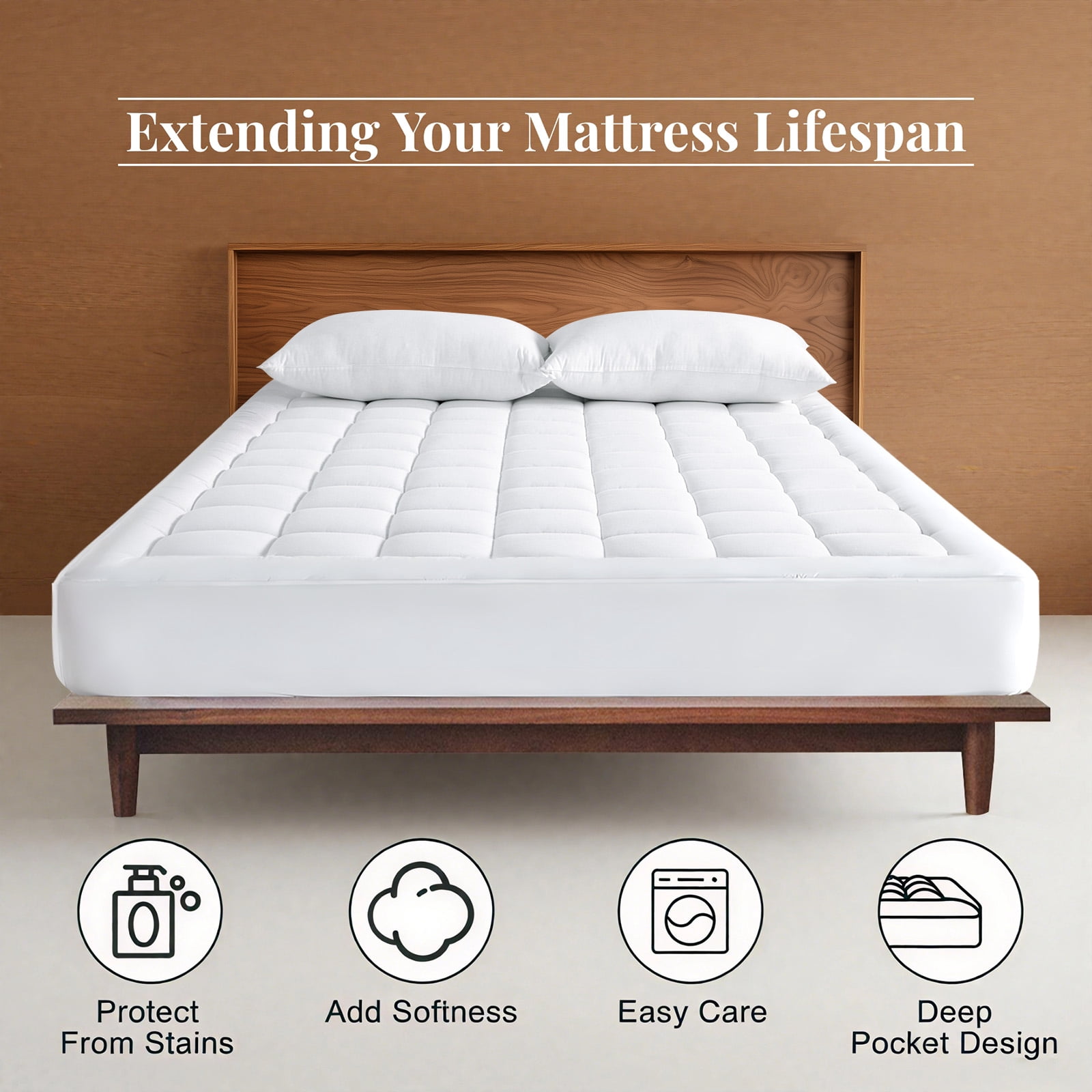 Queen Mattress Pad - Quilted Fitted Mattress Topper Protector, Soft Noiseless Pillow Top Cover with 8-21" Deep Pocket, Cooling Breathable 4D Spiral Fiber 60x80" White, Basic Plush (130 GSM)
